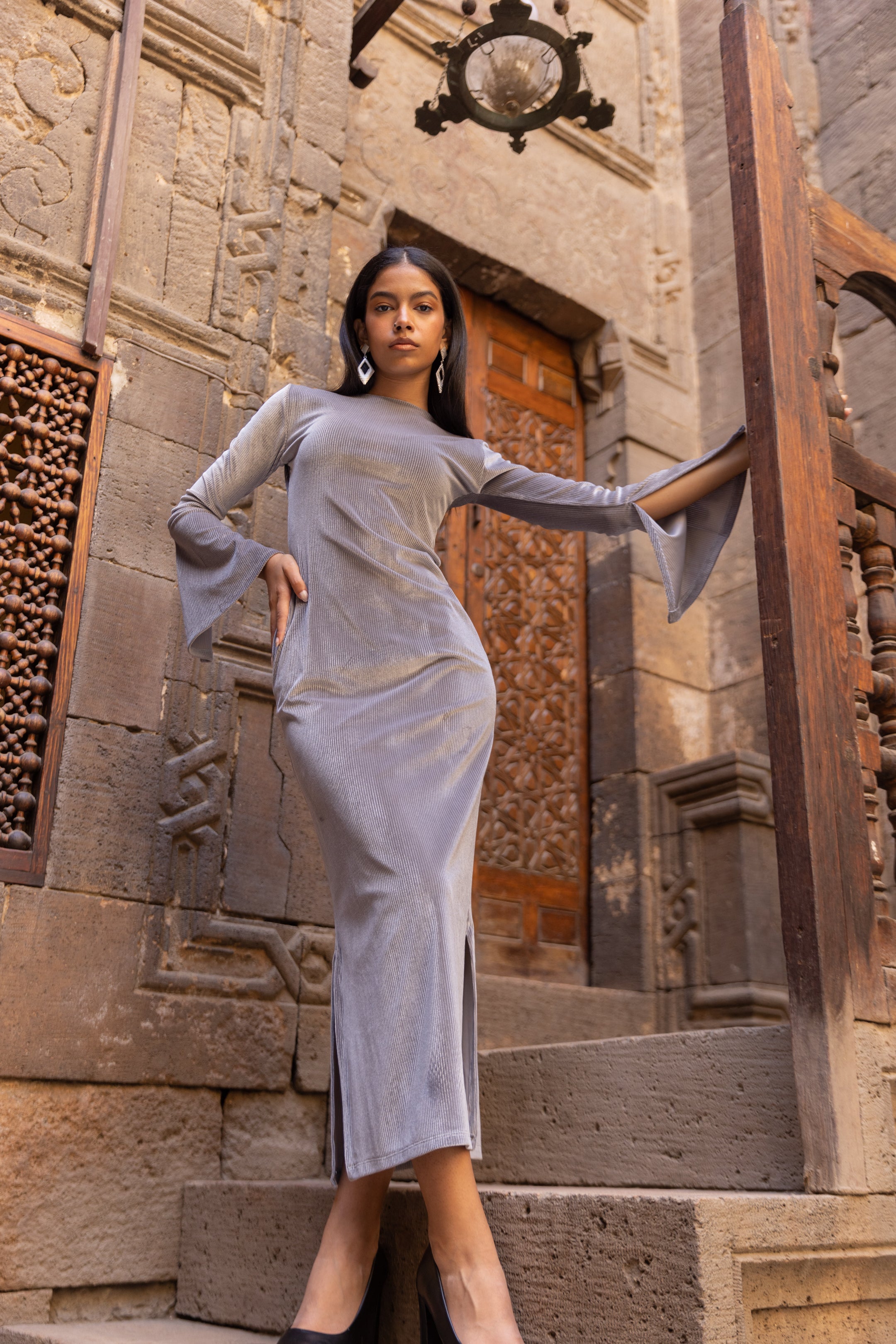 Velvet Fitted Dress - Silver