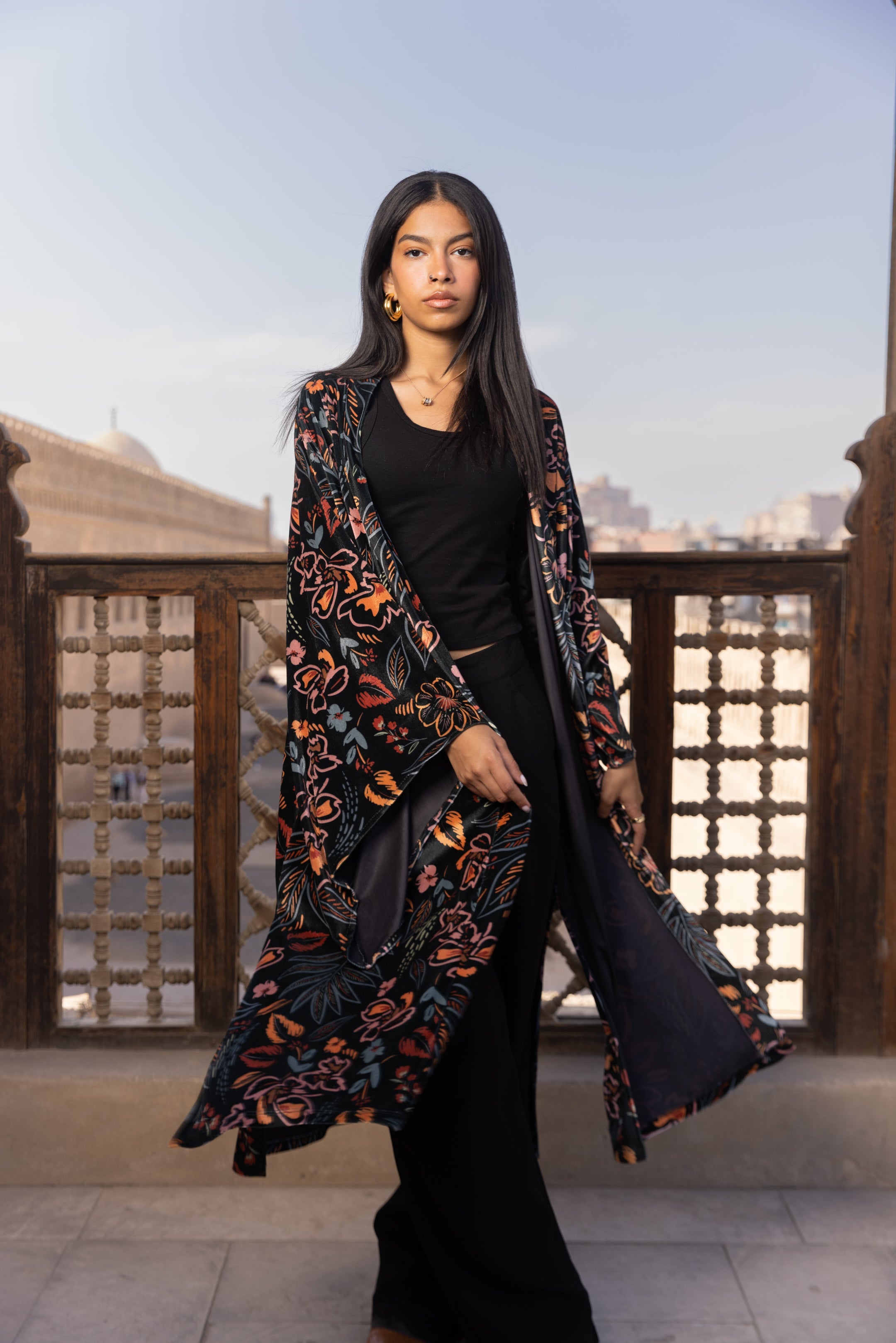 Velvet Floral Kimono - Multicolor