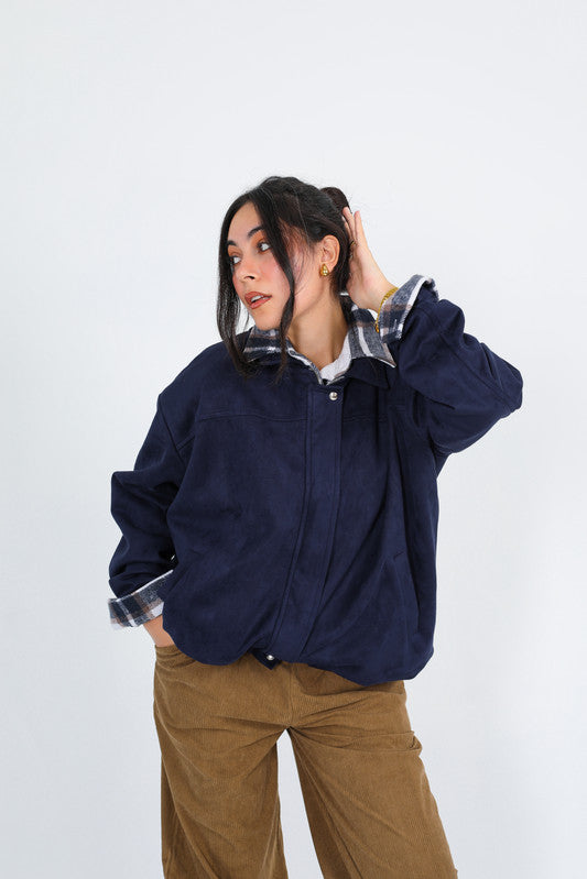 Suede Plain Jacket – Deep Blue