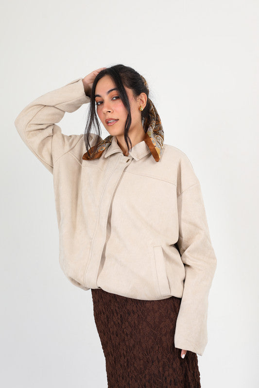 Suede Plain Jacket – Beige