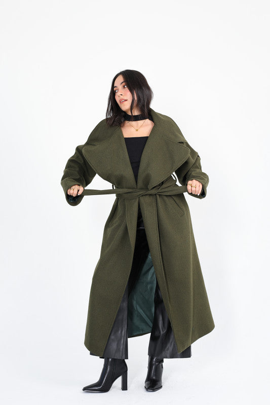 Wool Plain Russian Coat – Olive Green