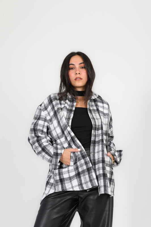 Wool Plaid Oversize Shirt – Black & White