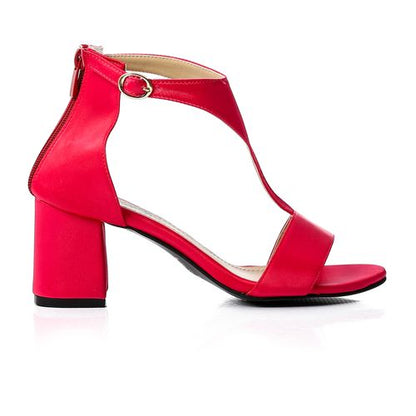 Leather Sandals Back Zipper Closure - Red