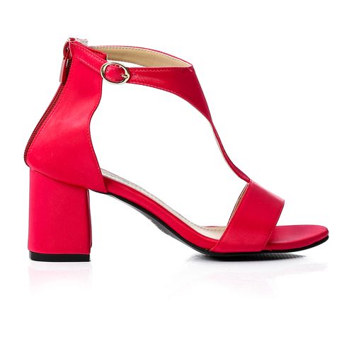 Leather Sandals Back Zipper Closure - Red