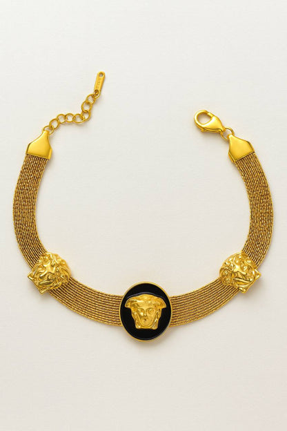 Stainless Steel Mythical Head Mesh Bracelet – Gold