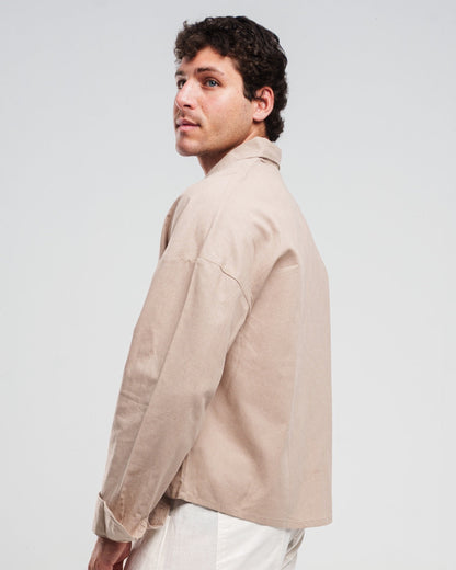 Linen Long-Sleeve Button-Up Shirt – Beige