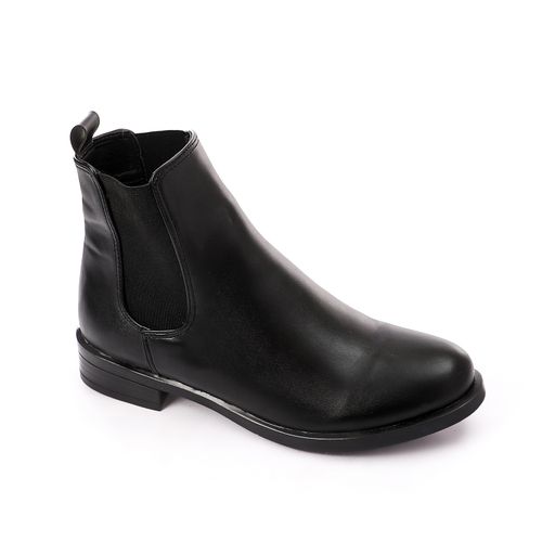 Faux Leather Ankle Boot - Black
