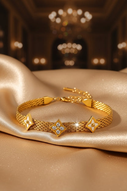 Stainless Steel Star Charm Crystal Bracelet – Gold