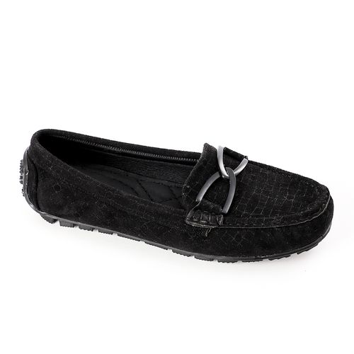Faux Suede Croc Pattern Loafers – Black