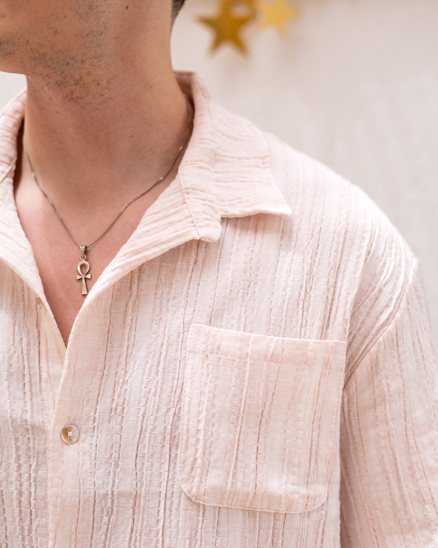Linen Textured Short Sleeve Shirt - Orange