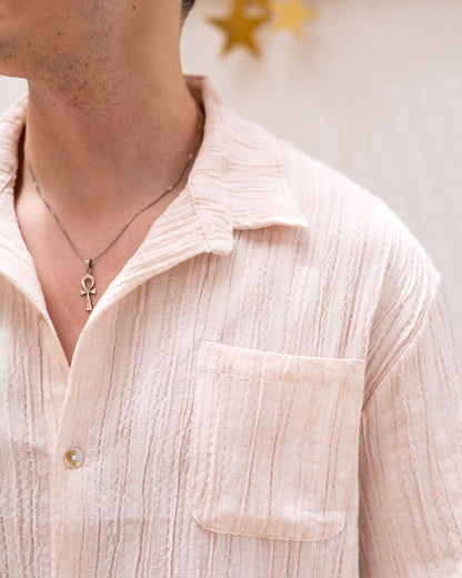 Linen Textured Short Sleeve Shirt - Orange
