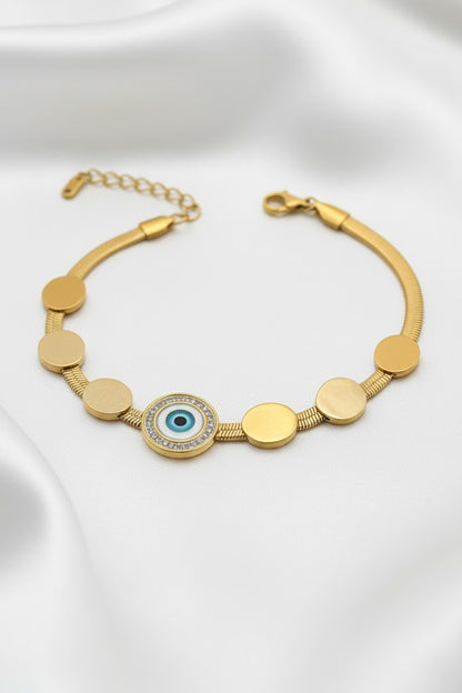 Stainless Steel Evil Eye & Crystal Bracelet – Gold