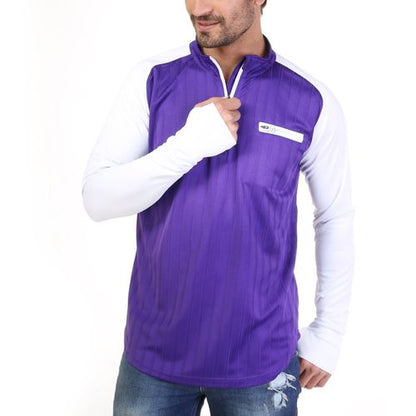 Bi-Toned Men Sportive Quarter Zipper Shirt - PURPLE*White