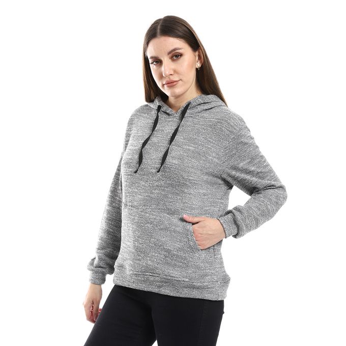 Long Sleeves Heather Grey Slip On Hoodie