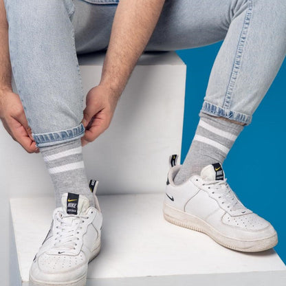 Cotton Basic Striped Crew Socks – Grey