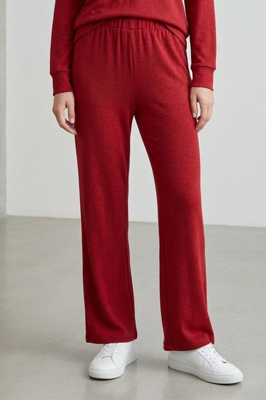 Regular Elastic Waist Wide Leg Pants – Light Burgundy