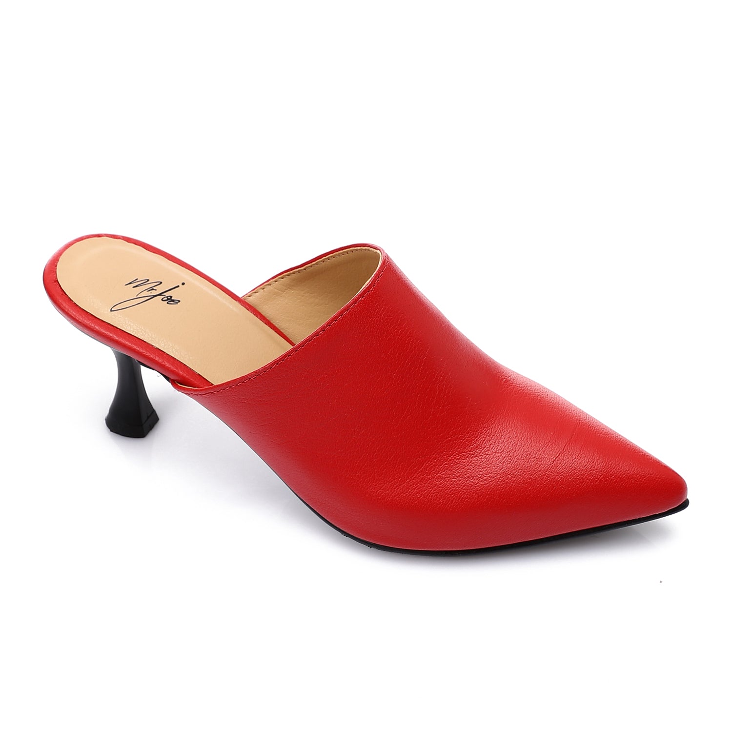 Leather Almond Toe Mule Stiletto Heels – Red