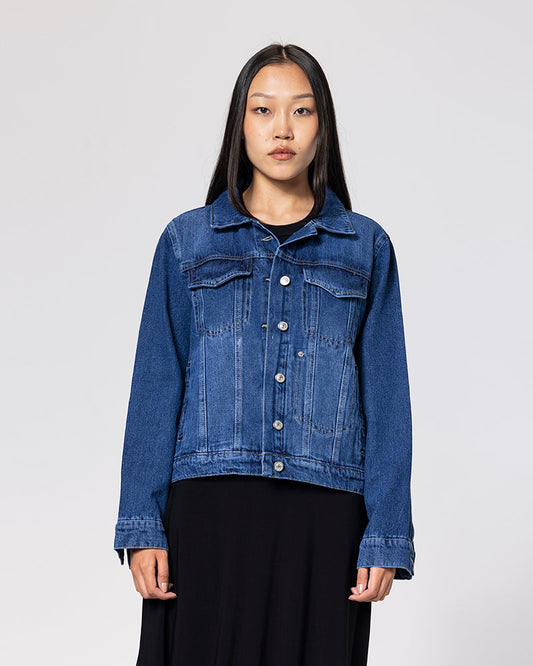 Cotton Denim Basic Short Denim Jacket - Blue