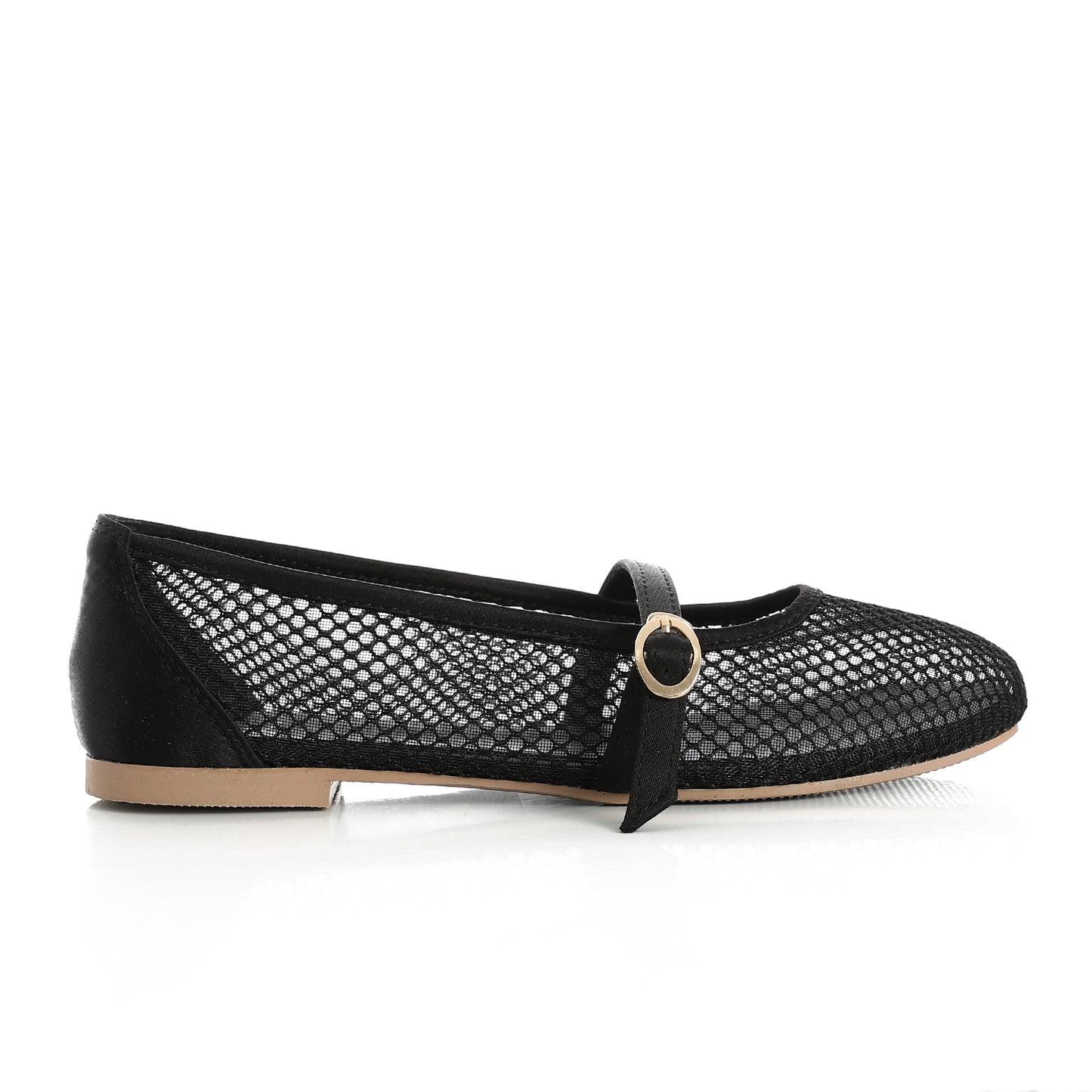 Mesh Buckled Ballerina Flats - Black