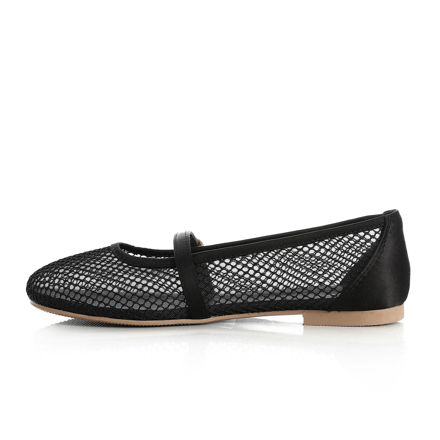 Mesh Buckled Ballerina Flats - Black