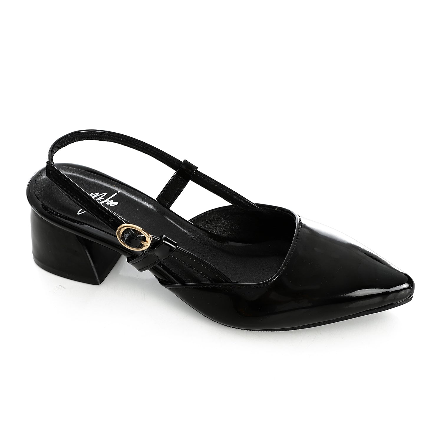 Verne Faux Leather Slingback Block Heel Shoes – Black