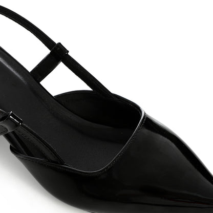 Verne Faux Leather Slingback Block Heel Shoes – Black