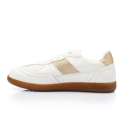Faux Leather Sneakers -White & Gold
