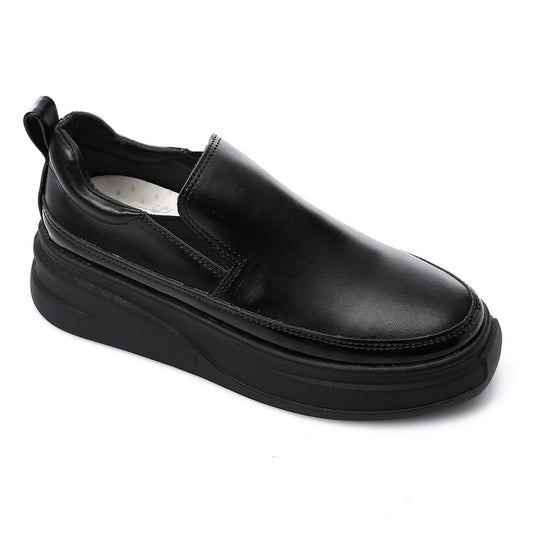 Synthetic Leather Slip-On Sneakers – Black