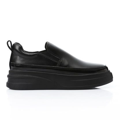 Synthetic Leather Slip-On Sneakers – Black