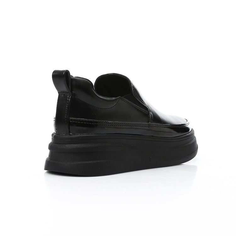 Synthetic Leather Slip-On Sneakers – Black