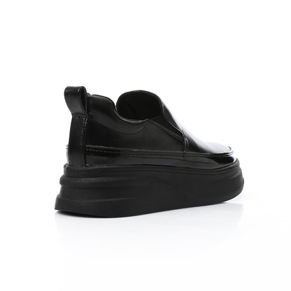 Synthetic Leather Slip-On Sneakers – Black