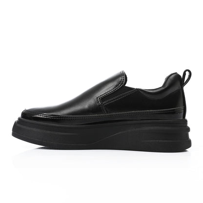 Synthetic Leather Slip-On Sneakers – Black
