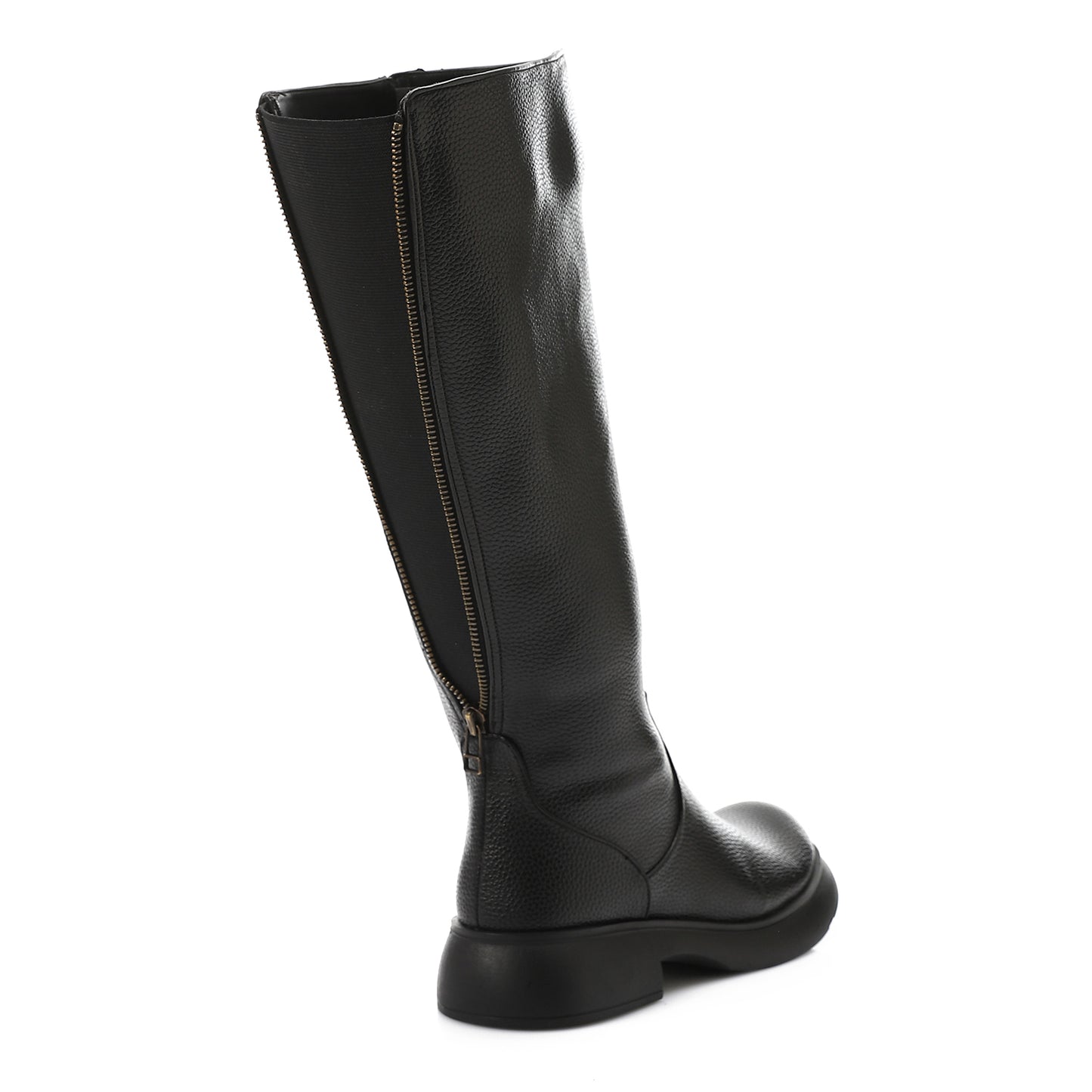 PU Leather Textured Knee-High Boots – Black