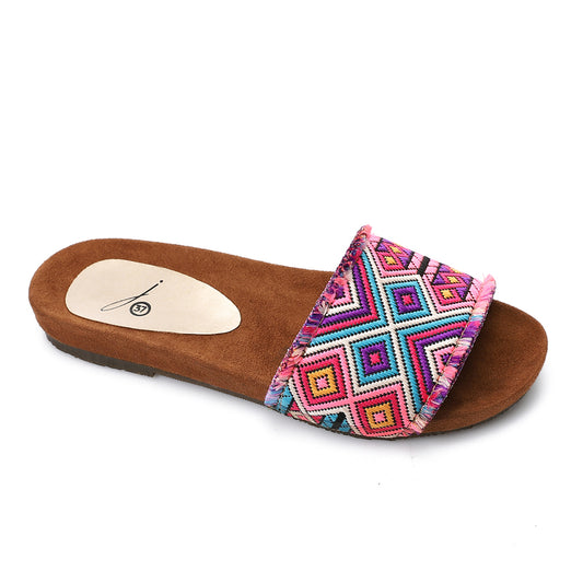 Fabric Patterned Flat Slipper – Multicolor