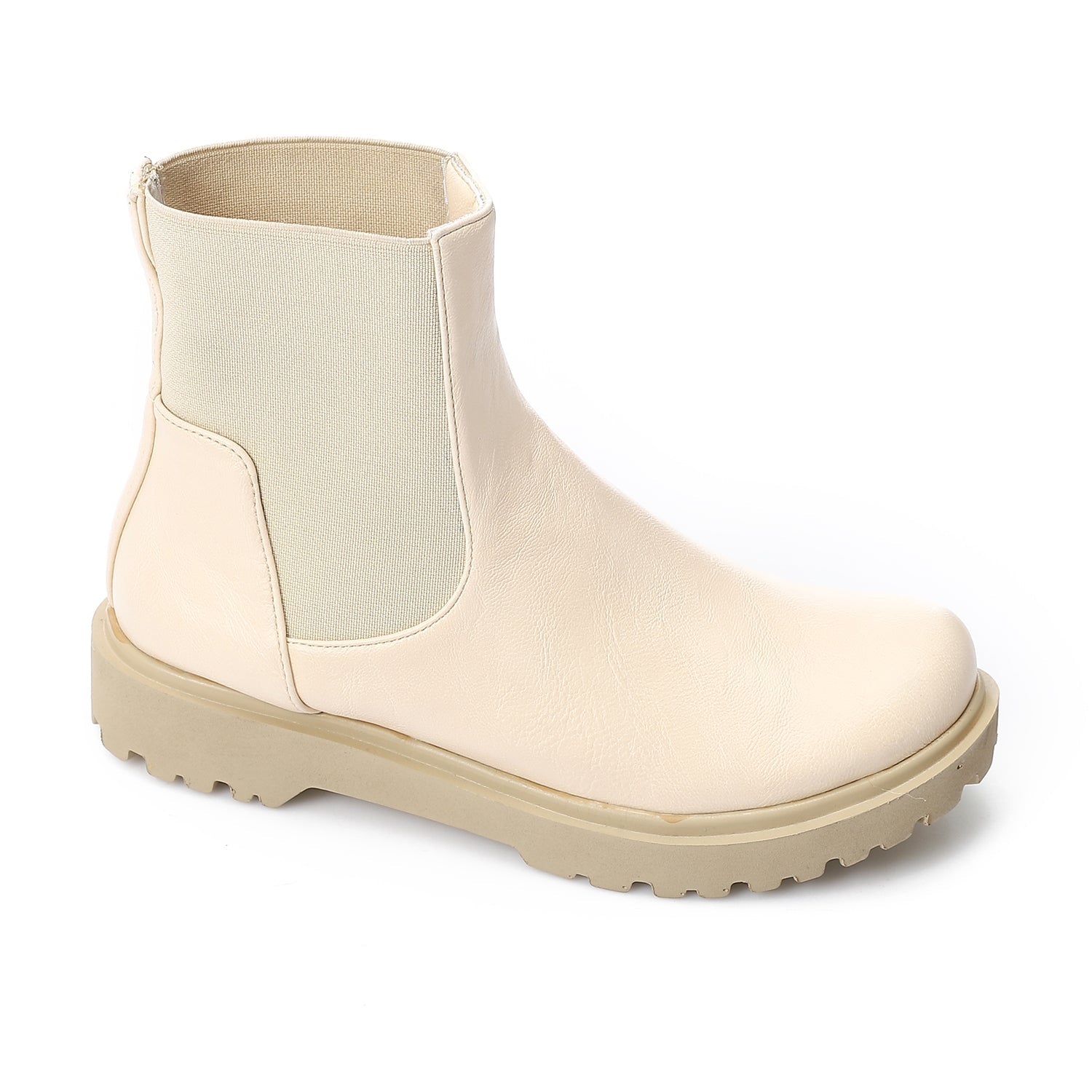 Faux Leather Plain Chelsea Boots – Beige (3047)