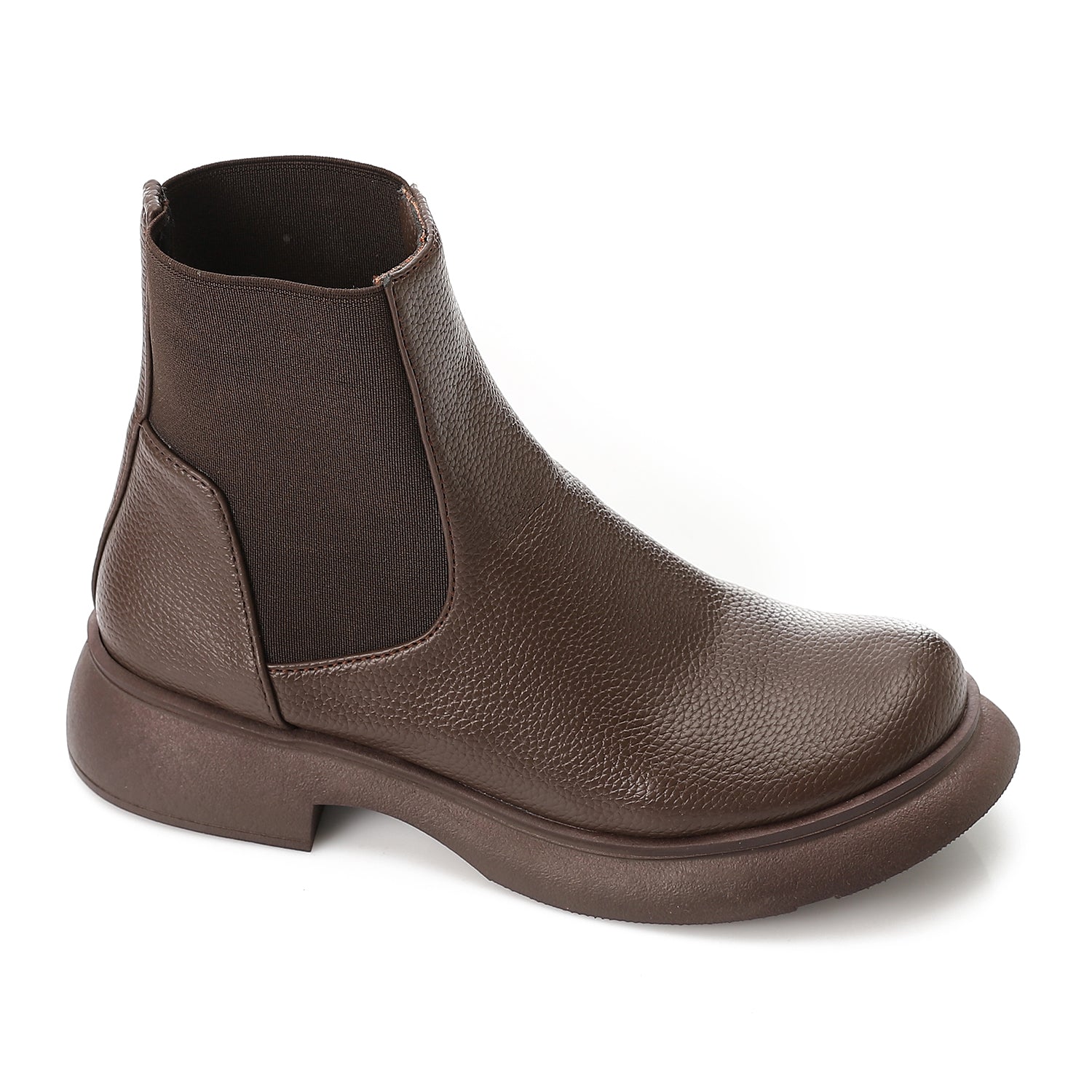 Faux Leather Plain Chelsea Ankle Boots – Brown (3047)