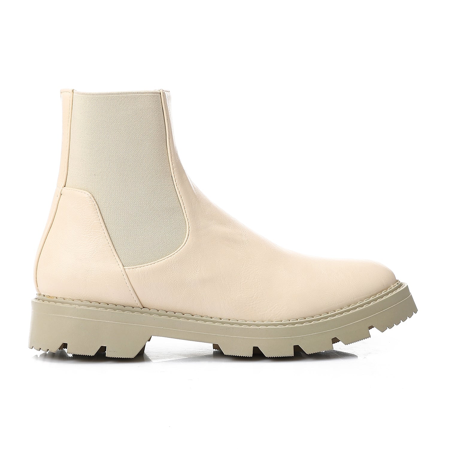 Faux Leather Plain Chelsea Ankle Boots – Beige (3048)