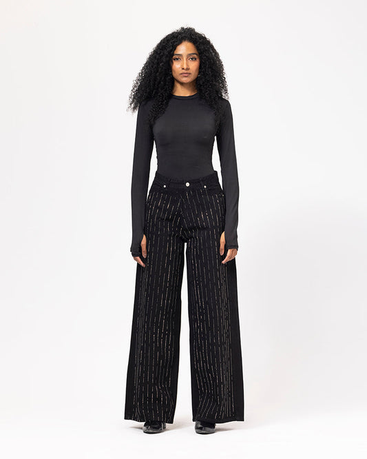 Denim Strass Pants - Black