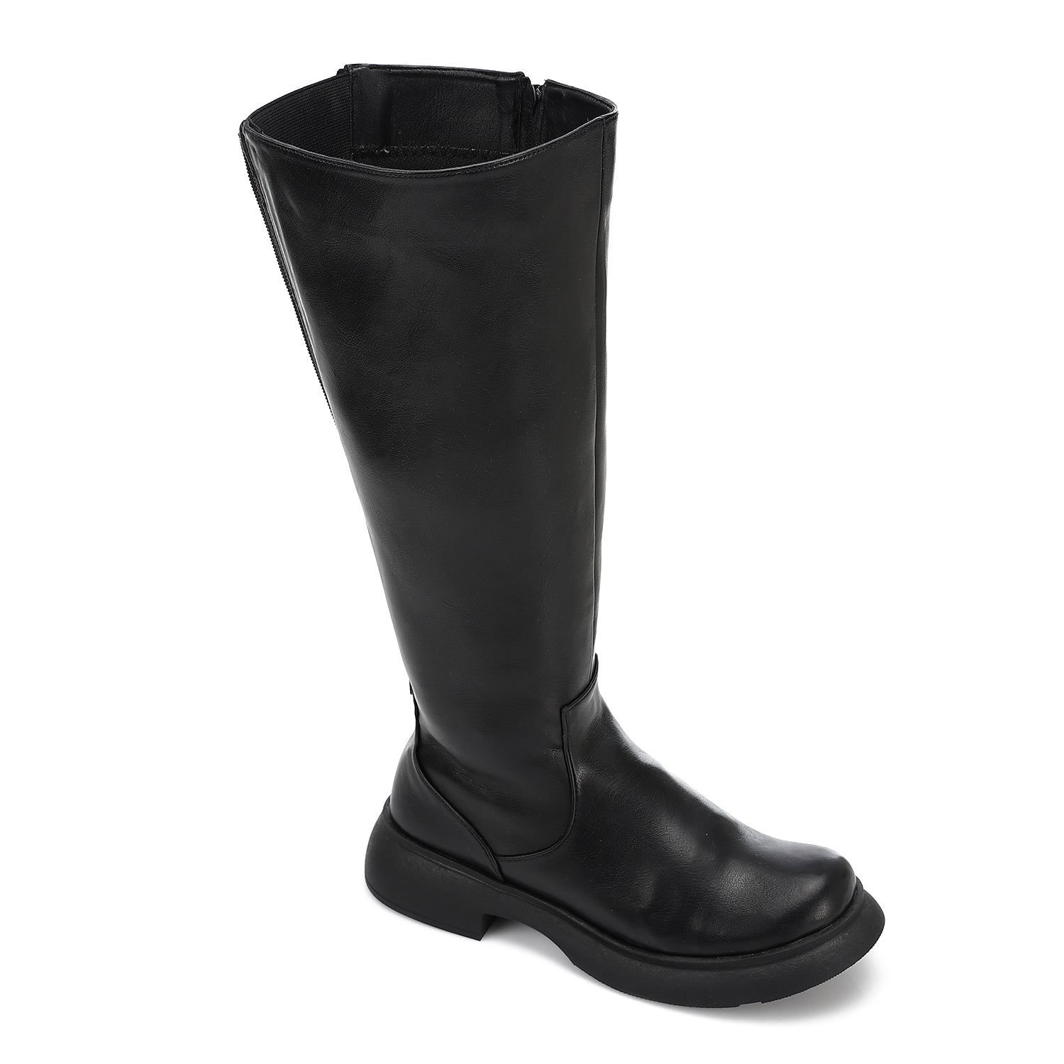 Double Zipper Knee-High Boots - Black