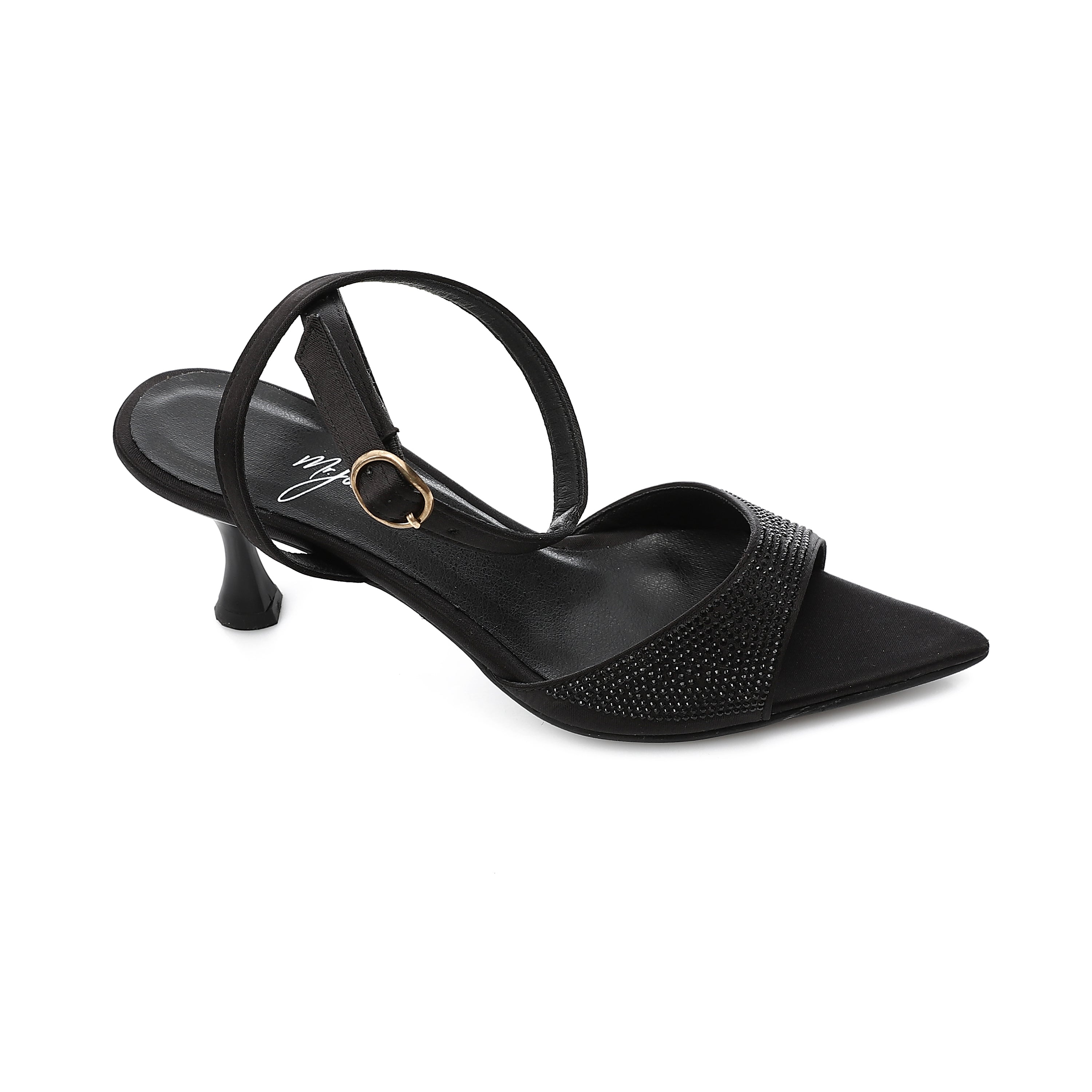 Crystal Ankle Strap Heels - Black
