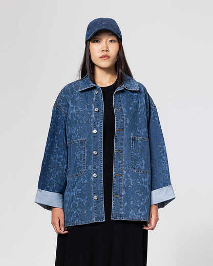 Denim Leopard Print Oversized Jacket