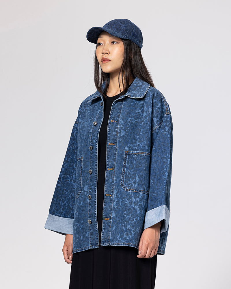 Denim Leopard Print Oversized Jacket