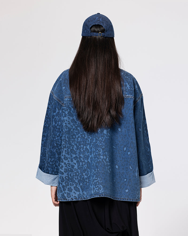 Denim Leopard Print Oversized Jacket