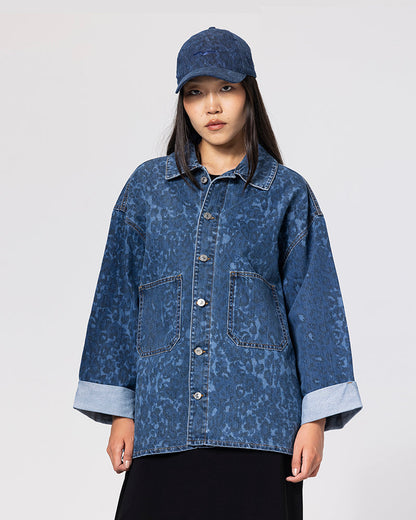 Denim Leopard Print Oversized Jacket
