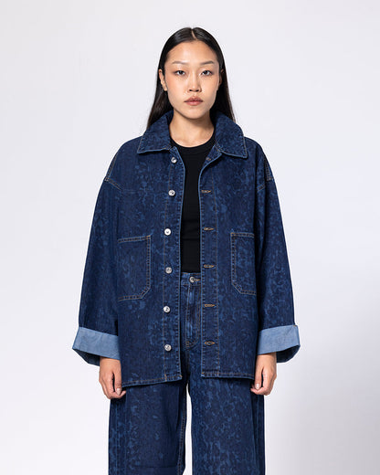 Denim Leopard Print Oversized Jacket