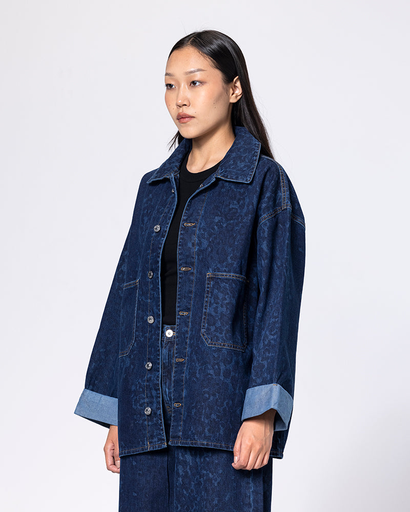 Denim Leopard Print Oversized Jacket
