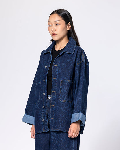 Denim Leopard Print Oversized Jacket