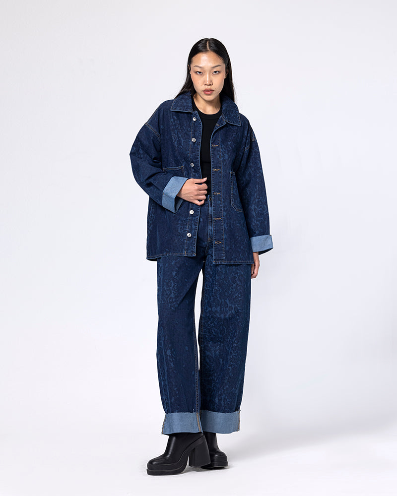 Denim Leopard Print Oversized Jacket