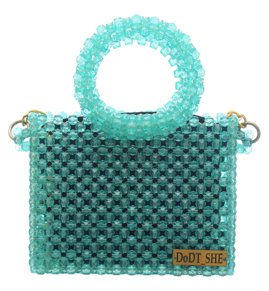 Aqua Blue Rectangular Bag with Long Gold Handle