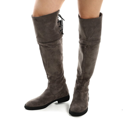 Adjustble Back Lace Suede Over The Knees Boots